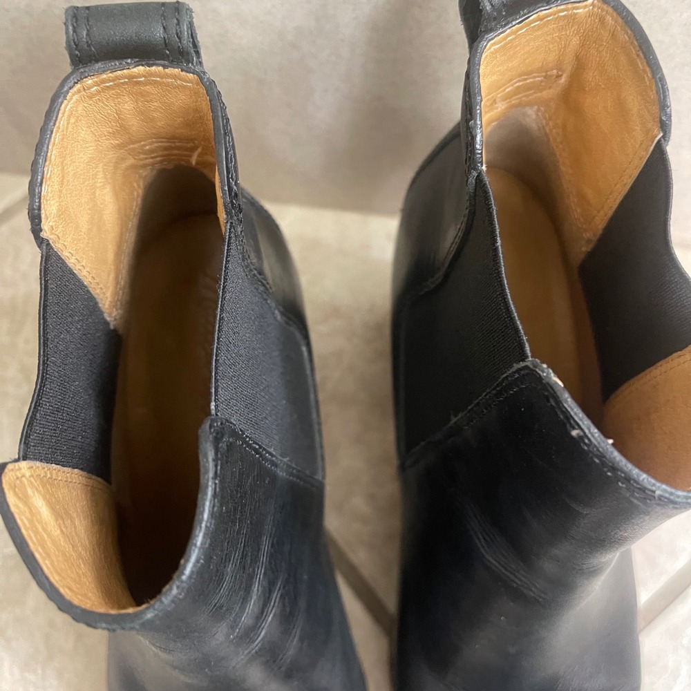 Madewell Black Leather Ankle Boots Wood Heel Pointed Toe WomenSize 8.5 DAMAGED - Picture 5 of 11